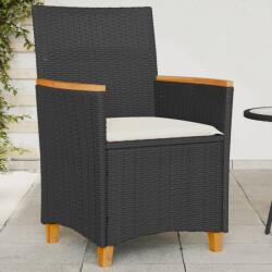 vidaXL 2 db fekete polyrattan és tömör fa kerti szék párnával (368720) - vidaxl