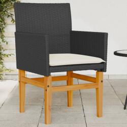 vidaXL 2 db fekete polyrattan és tömör fa kerti szék párnával (368714) - vidaxl