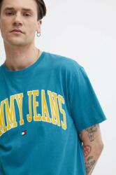 Tommy Jeans pamut póló türkiz, férfi, nyomott mintás, DM0DM18558 - türkiz XL