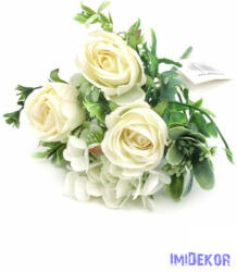 Rózsa csokor hortenziával 26 cm - Fehér