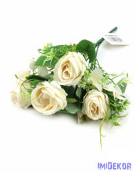 4 fejes rózsa csokor díszítőkkel 32 cm - Fehér