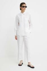 Calvin Klein nadrág vászonkeverékből fehér, magas derekú egyenes, K20K206695 - fehér 36