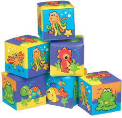 Playgro Set 6 cuburi noi pentru baie, playgro, cu animalute marine, dimesiune 7.5 cm fiecare cub, soft blockes for bath (7823) - bekid