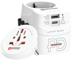 SKROSS PRO Light világutazó hálózati csatlakozó (USB-C, USB-A), PD, 45W + USB-C kábel (PROLIGHTUSB-PD45)