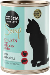Cosma Cosma Preț special! 6 x 100 g Soup Hrană umedă pisici - File de pui cu ficat și broccoli