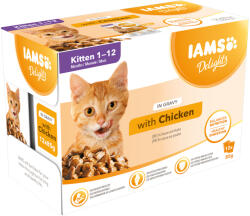 Iams 48x85g IAMS Delights Kitten csirke szószban nedves macskatáp 36 + 12 ingyen akcióban