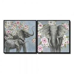 DKD Home Decor Tablou DKD Home Decor Elefant Květiny (100 x 3.5 x 100 cm) (2 pcs)