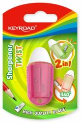 Keyroad Hegyező, 2 lyukú, radírral, 1 db/bliszter, Keyroad Twist, vegyes színek (KR970711) - tintasziget