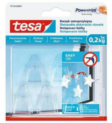 TESA Műanyag akasztó, ragasztócsíkkal, kis méret, TESA "Powerstrips®", átlátszó