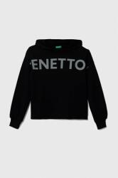 Benetton gyerek melegítőfelső pamutból fekete, nyomott mintás, kapucnis - fekete 122 - answear - 7 290 Ft