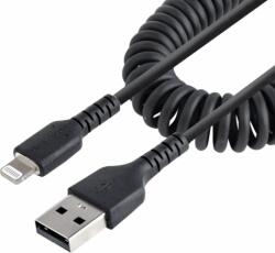StarTech Spirál USB-A apa - Lightning apa 2.0 Adat és töltő kábel - Fekete (1m) (RUSB2ALT1MBC)