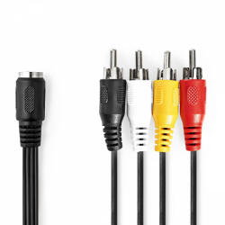 Nedis DIN audio kábel | DIN 5-Pin Aljzat | 4x RCA Dugasz | Nikkelezett | 0.20 m | Kerek | PVC | Fekete | Label (CAGL20475BK02)
