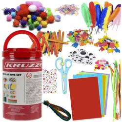 Kruzzel Set creativ pentru copii, decoratiuni, pene, pompoane, foarfeca, multiple elemente pentru lucru manual