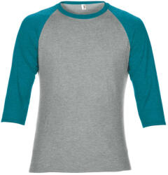 Anvil AN6755 3/4 ujjú tri-blend férfi póló Anvil, Heather Grey/Heather Galapagos Blue-XL (an6755hgr-hgb-xl)