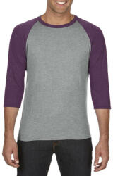 Anvil AN6755 3/4 ujjú tri-blend férfi póló Anvil, Heather Grey/Heather Aubergine-S (an6755hg-hau-s)