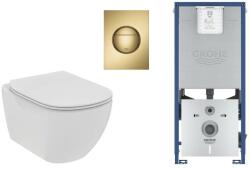 Ideal Standard Set WC Ideal Standard Tesi, suspendat, cadru/clapeta Grohe, Rimless, SoftClose, mat, alb/auriu, T536001-11ST (T536001-11ST)