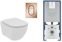 Ideal Standard Set WC Ideal Standard Tesi, suspendat, cadru/clapeta Grohe, Rimless, SoftClose, mat, alb/cupru, T536001-13ST (T536001-13ST)