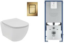 Ideal Standard Set WC Ideal Standard Tesi, suspendat, cadru/clapeta Grohe, Rimless, SoftClose, mat, alb/auriu, T536001-9ST (T536001-9ST)