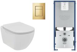 Ideal Standard Set WC Ideal Standard Tesi, suspendat, cadru/clapeta Grohe, Rimless, SoftClose, lucios, alb/auriu, T536001-5ST (T536001-5ST)