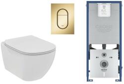 Ideal Standard Set WC Ideal Standard Tesi, suspendat, cadru/clapeta Grohe, Rimless, SoftClose, mat, alb/auriu, T536001-10ST (T536001-10ST)