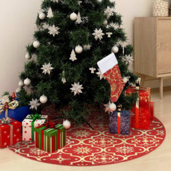 vidaXL Covor fustă de brad Crăciun cu șosetă, roșu, 122 cm, țesătură (330276) - comfy