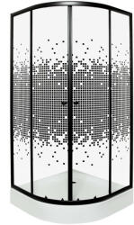 Kerra Pixel Black 80x80 cm íves tolóajtós zuhanykabin 4 mm biztonsági üveggel zuhanytálcával, fekete kerettel, 183 cm magas (PIXEL-80-BL-Z-BR-PL)
