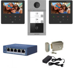 Hikvision Kit complet videointerfon IP Hikvision pentru 2 familii, 2 posturi de interior 4.3 inch