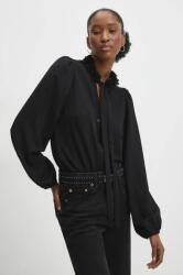 ANSWEAR camasa femei, culoarea negru, cu guler stand-up, regular BBYH-KDD028_99X