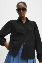 ANSWEAR camasa din bumbac femei, culoarea negru, cu guler clasic, regular BBYH-KDD044_99X