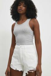 Answear Lab pantaloni scurti jeans femei, culoarea alb, neted, high waist BBYH-SZD01I_00X