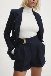 Answear Lab pantaloni scurti din lana culoarea albastru marin, neted, high waist BBYH-SZD006_59X