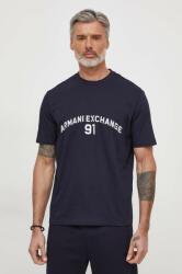 Giorgio Armani tricou din bumbac barbati, culoarea albastru marin, cu imprimeu PPYH-TSM0MD_59X