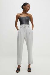 Answear Lab pantaloni femei, culoarea gri, fason chinos, high waist BBYH-SPD02R_90X