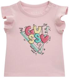 GUESS Бледо розова тениска с къдрички за бебе момиче с цветни букви Guess