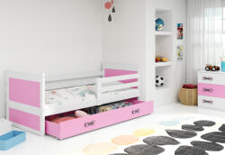 Expedo Pat pentru copii FIONA P1 COLOR + spațiu de depozitare + saltea + somieră GRATIS, 80x190 cm, alb, roz