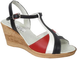 Mitvas Sandale dama din piele naturala, cu platforme de 7 cm, negru - alb - rosu, MVS71RAN - ellegant