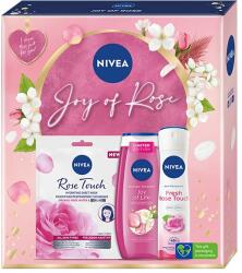 Nivea ajándék szett: Nivea Rose Touch szalvéta maszk, 1 db + Nivea Joy of Life tusfürdő, 250 ml + Nivea Fresh Rose Touch női dezodor spray, 150 ml