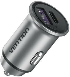 Vention ALIMENTATOR SmartPhone Auto Vention Two-Port USB A+A(30+30) Car Charger Gray Mini Style Aluminium Alloy Type, "FFFH0" (timbru verde 0.18 lei) (FFFH0) - vexio