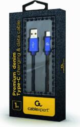 Gembird USB-A apa - Mikro USB 90° apa Adat és töltő kábel - Kék (1m) (CC-USB2J-AMMBML-1M-B)