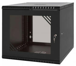 Stalflex RC19-9U-600GB 19" 9U 600 mm mély lapraszerelt fekete üveg ajtós fali rack szekrény - granddigital