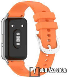 Okosóra szíj - NARANCSSÁRGA - szilikon, 123mm + 98mm hosszú, 18mm széles szíj fém adapterrel - SAMSUNG Galaxy Fit3 (SM-R390)