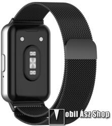 Okosóra milánói szíj - rozsdamentes acél, légáteresztő, mágneses csat - FEKETE - 223mm hosszú - SAMSUNG Galaxy Fit3 (SM-R390)