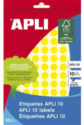 APLI Etikett, 10 mm kör, kézzel írható, színes, APLI, sárga, 1008 etikett/csomag