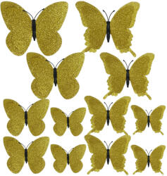 12 darabos tortadekoráció - Csillogó pillangó - Arany