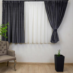 Hiko Set 5 piese Hiko, doua draperii scurte din catifea Comfy gri antracit cu 2 benzi de prindere si o perdea Ana voal, cu rejansa (10005443)