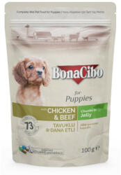BonaCibo Pouch Puppy csirke, marha alutasakos eledel kölyök kutyák részére 12x100g