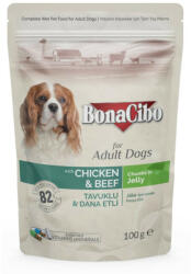 BonaCibo Pouch Adult dog csirke, marha alutasakos eledel kutyák részére 12x100g - pegazusallatpatika
