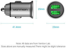 Vention ALIMENTATOR SmartPhone Auto Vention Two-Port USB A+A(18/18) Car Charger Gray Mini Style Aluminium Alloy Type, "FFAH0" (timbru verde 0.18 lei) (FFAH0)