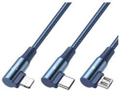 Mcdodo Cablu USB - Lightning, MicroUSB si Type-C Mcdodo 3 in 1, 90 grade, 3A, 1.2m (Albastru) (CA-8882)