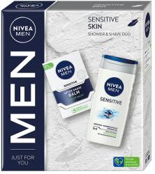 Nivea Férfi ajándékkészlet: Nivea Men Sensitive borotválkozás utáni balzsam, 100 ml + Nivea Men Sensitive tusfürdő, 250 ml